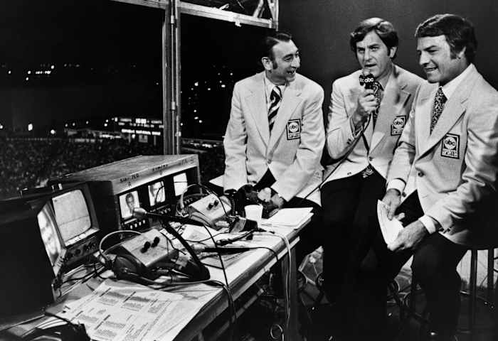 One early Monday Night Football combo, in 1972: Howard Cosell, Don Meredith and Frank Gifford.